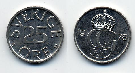 ШВЕЦИЯ 25 ЭРЕ 1978 KM 851 медно-никель 23-713