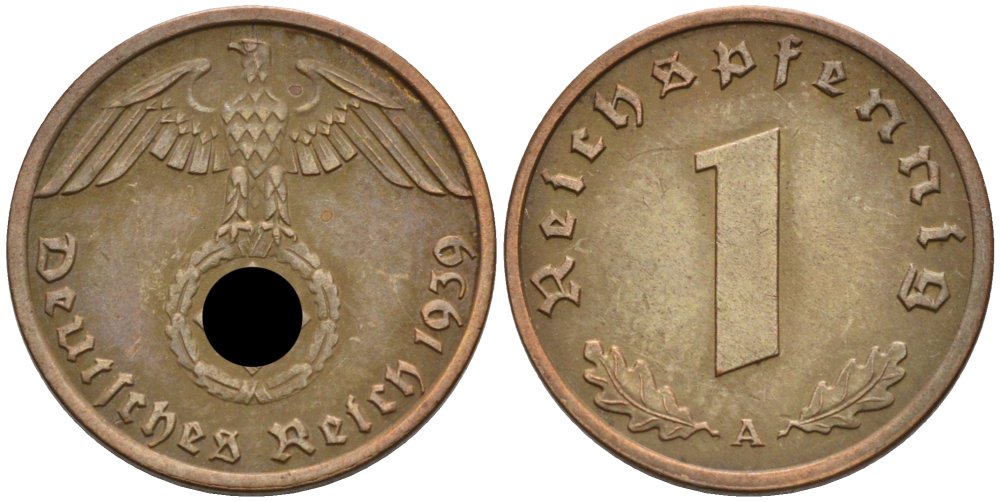 Германия 1 рейхспфенниг 1939 A KM 89, J. 361 бронза 4567-1063