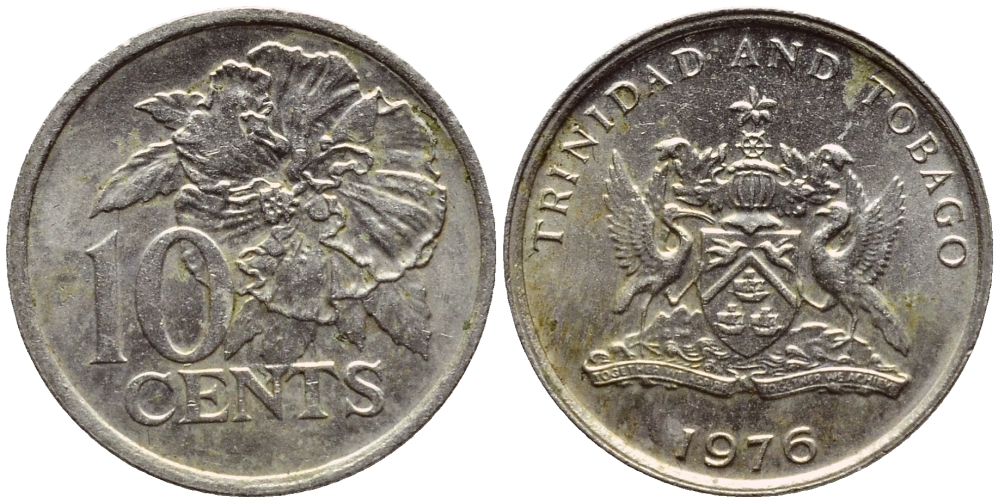 Тринидад и Тобаго 10 центов 1976 цветок гибискуса KM 31 медно-никель 4396-847