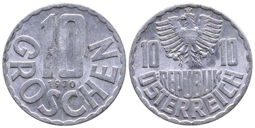 АВСТРИЯ 10 ГРОШЕЙ 1970 KM 2878 алюминий 26-1158
