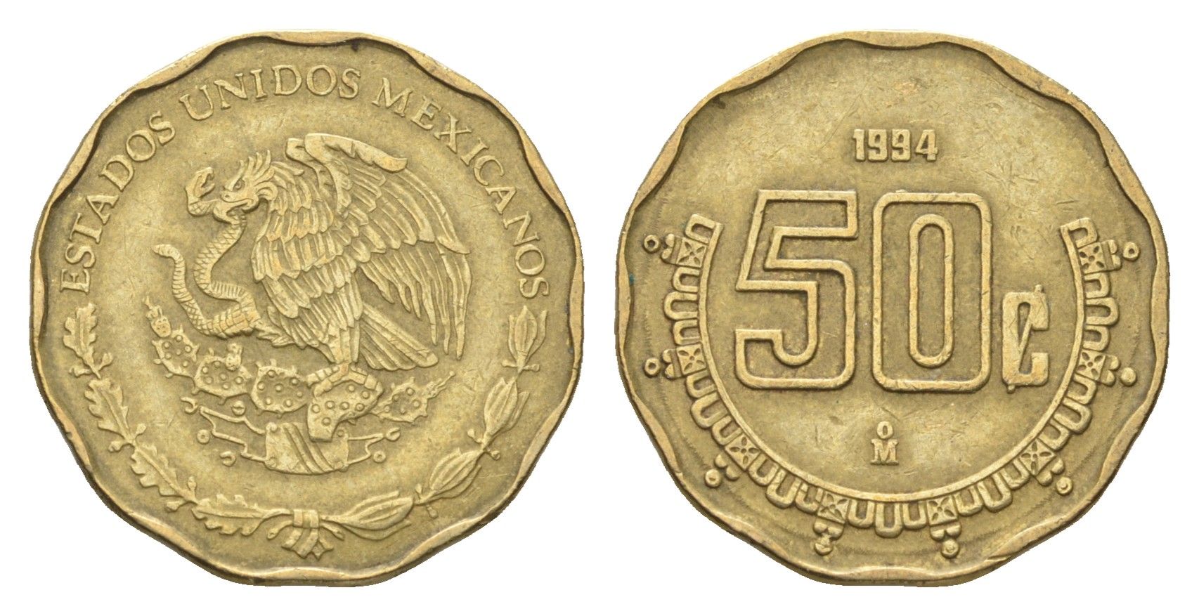 Мексика 50 сентаво 1994 KM 549 алюминиевая бронза 4664-763