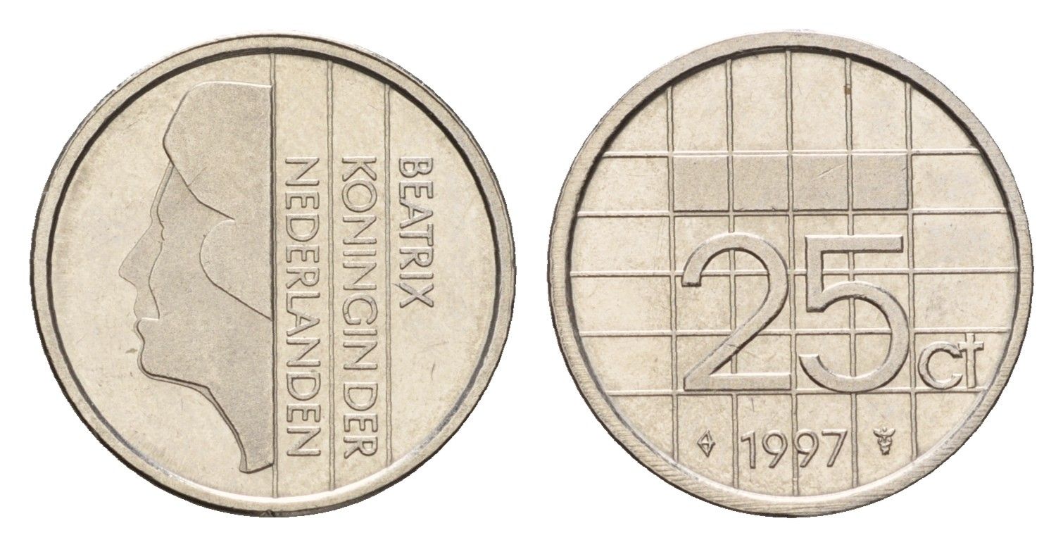 Нидерланды 25 центов 1997 Беатрикс (1980-2013) KM 204 никель aUNC 192-1244