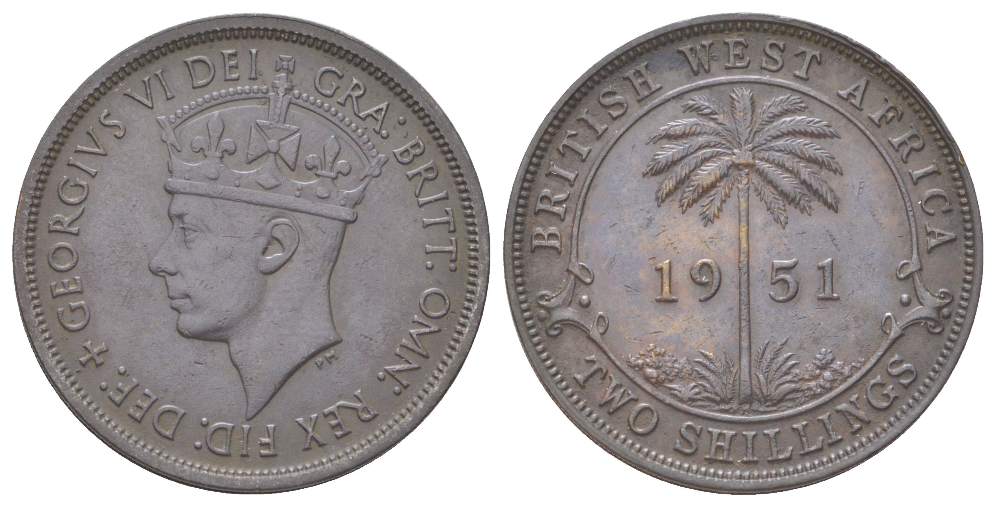 Британская Западная Африка 2 шиллинга 1951 Георг VI (1936-1952) KM 24 никель латунь 4619-211