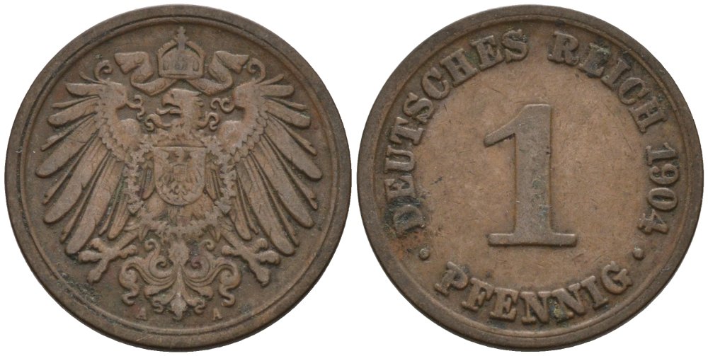 Германия 1 пфенниг 1904 A KM 10, J. 10 медь 4567-1159