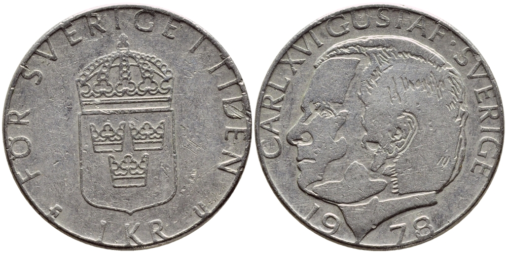 Швеция 1 крона 1978 Карл XVI Густав (1973- ) KM 852 медь плакированная медно-никелем 56-636