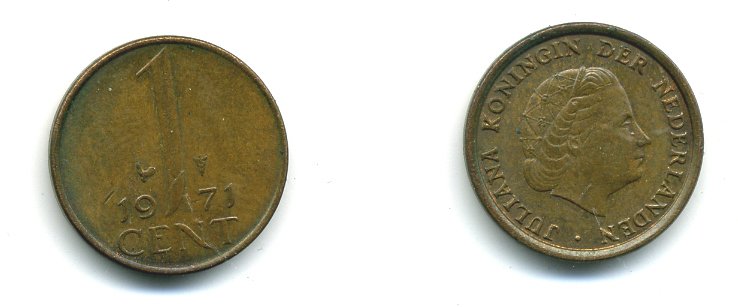 НИДЕРЛАНДЫ 1 ЦЕНТ 1971 ЮЛИАНА KM 180 бронза 53-249