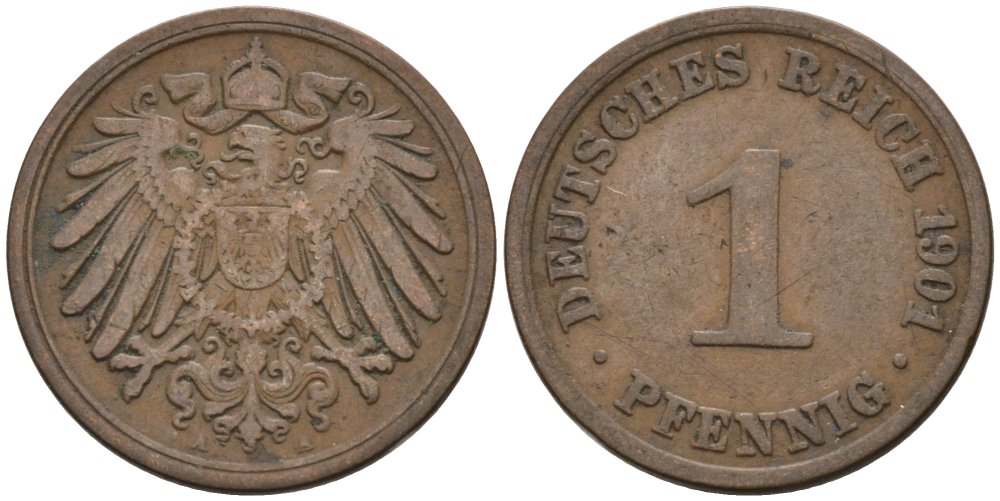 Германия 1 пфенниг 1901 A KM 10, J. 10 медь 4567-1152