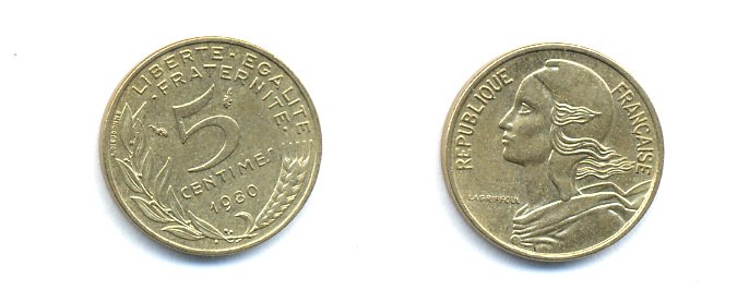 ФРАНЦИЯ 5 САНТИМОВ 1980 ТИП MARIANNE KM 933 медь алюминий никель 4379-562