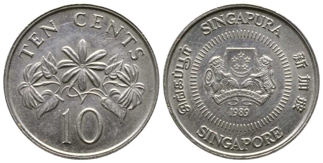 Сингапур 10 центов 1989 KM 51 медно-никель 220-415