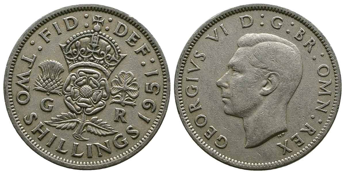 Великобритания 2 шиллинга (флорин) 1951 Георг VI (1936-1952) KM 878, Spink 4107 медно-никель 4607-726