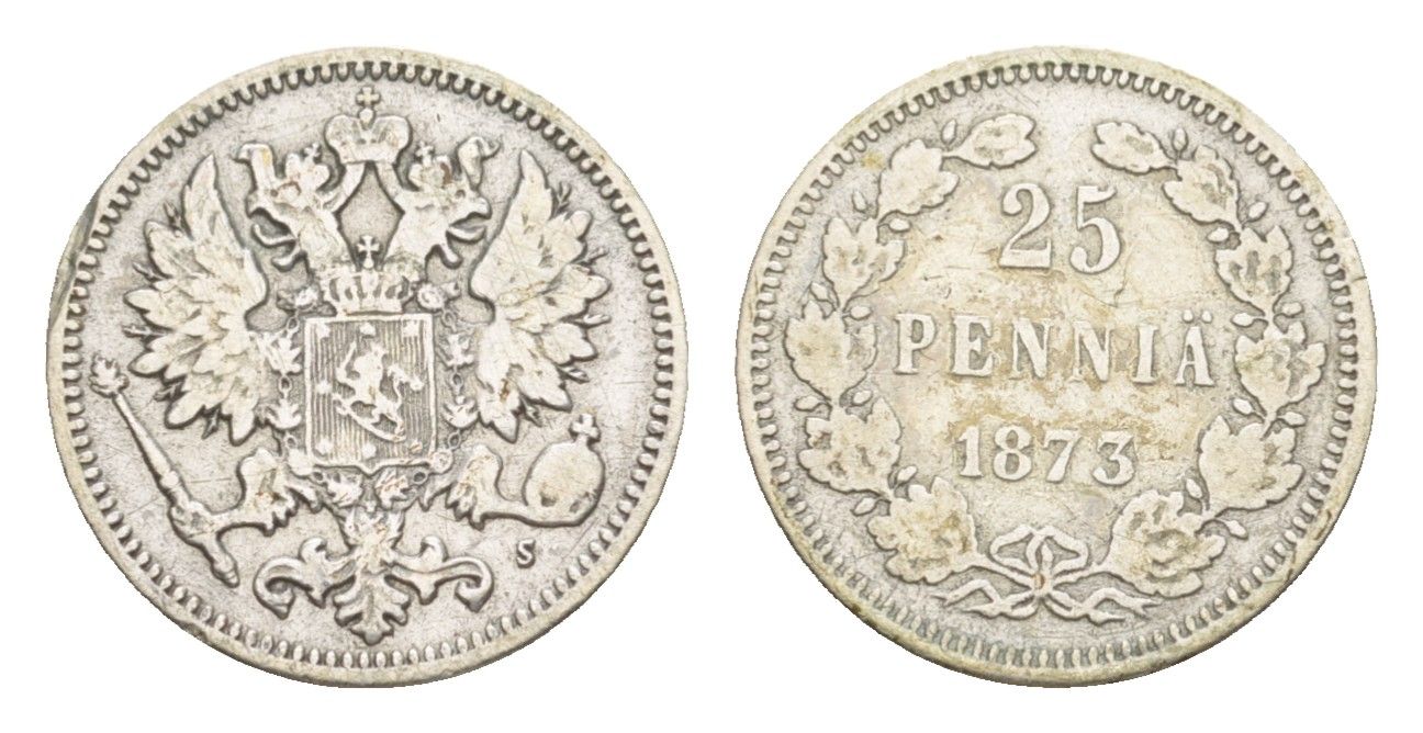 Россия для Финляндии 25 пенни 1873 S, Александр II (1855-1881) Биткин 648 серебро 1530-815