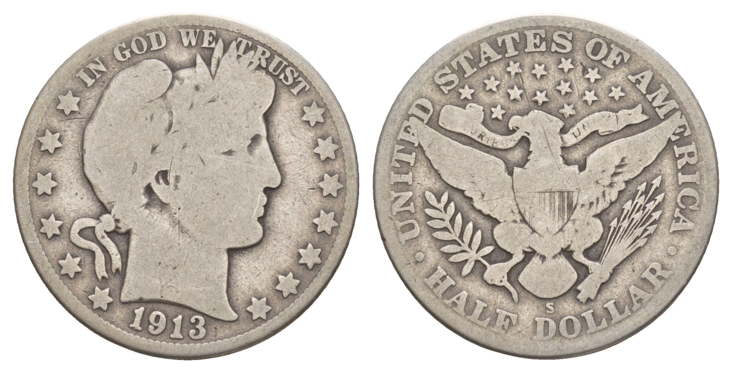 США 1/2 доллара (50 центов) 1913 S, 50 центов Барбера KM 116 серебро    5010-1725