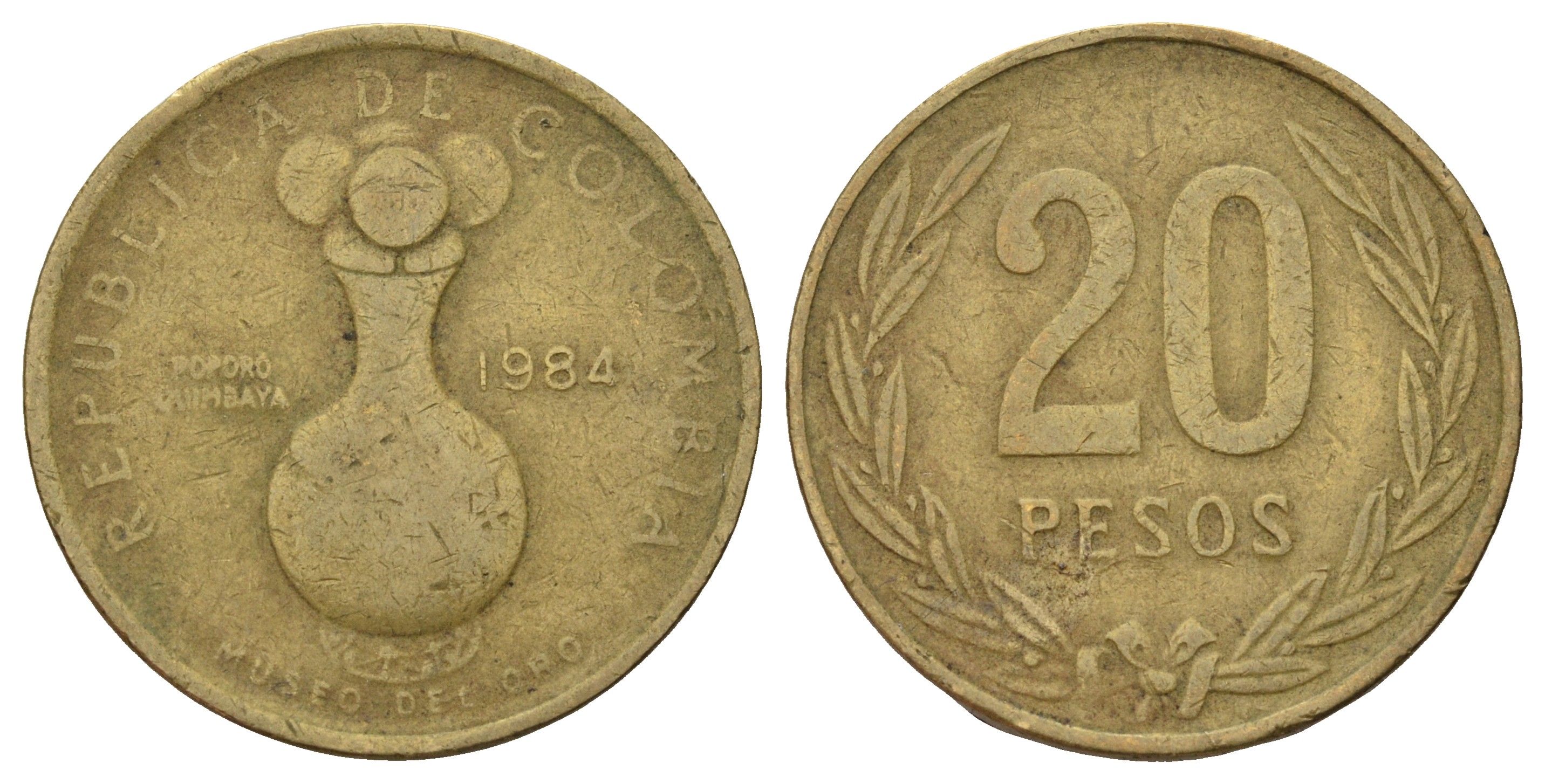 Колумбия 20 песо 1984 KM 271 алюминиевая бронза 4159-513