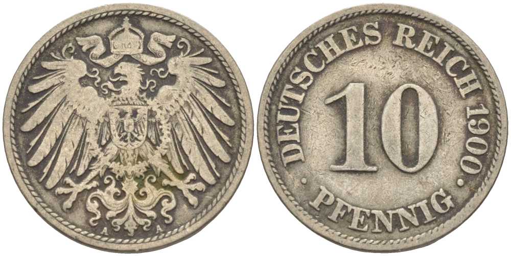 Германия 10 пфеннигов 1900 A KM 12, J. 13 медно-никель 4401-1142