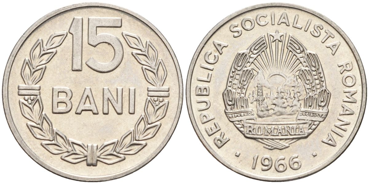 Румыния 15 бани 1966 KM 93 сталь плакированная никелем 4152-535