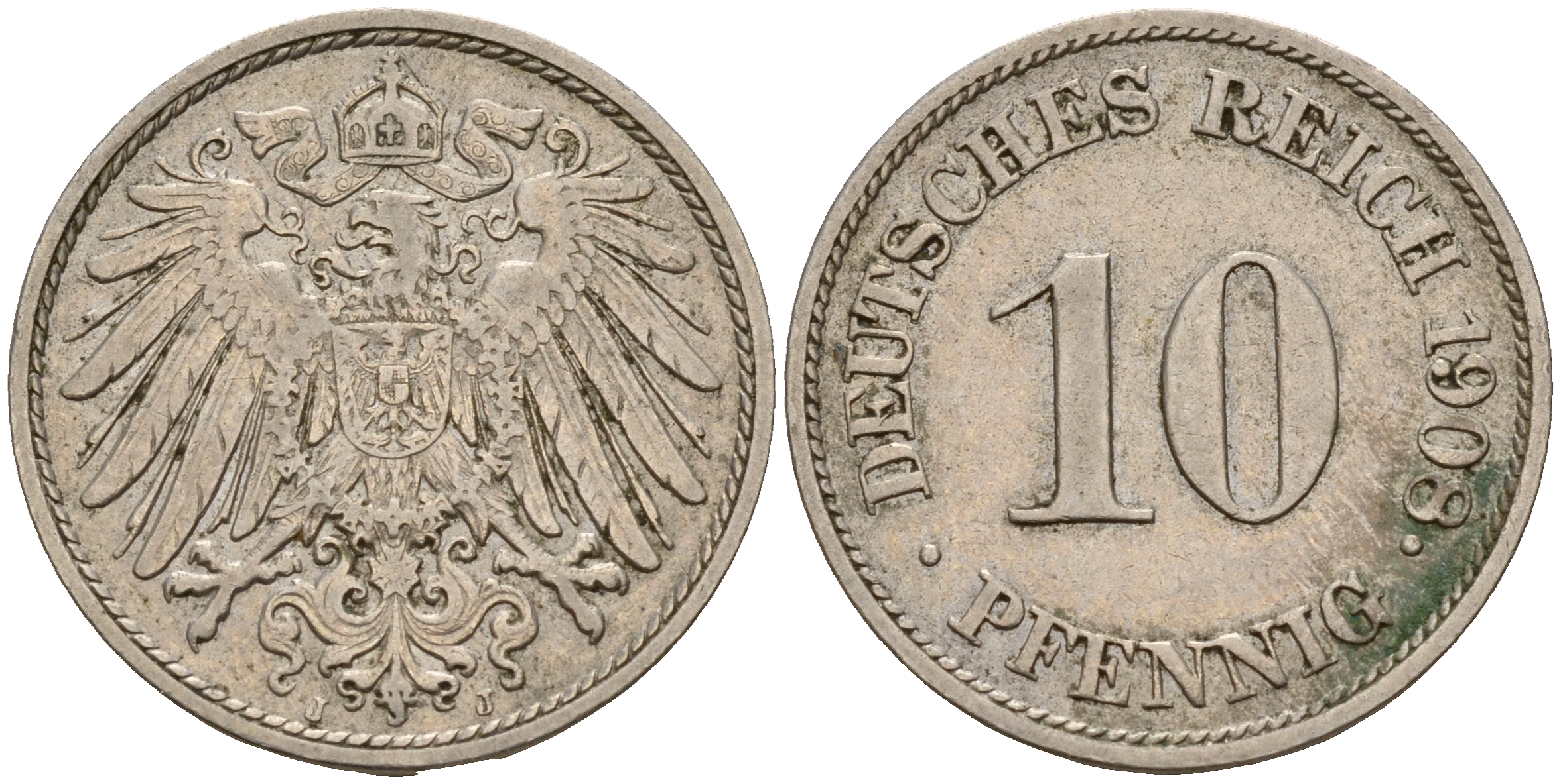 Германия 10 пфеннигов 1908 J J. 13,  KM 12 медно-никель    4603-725