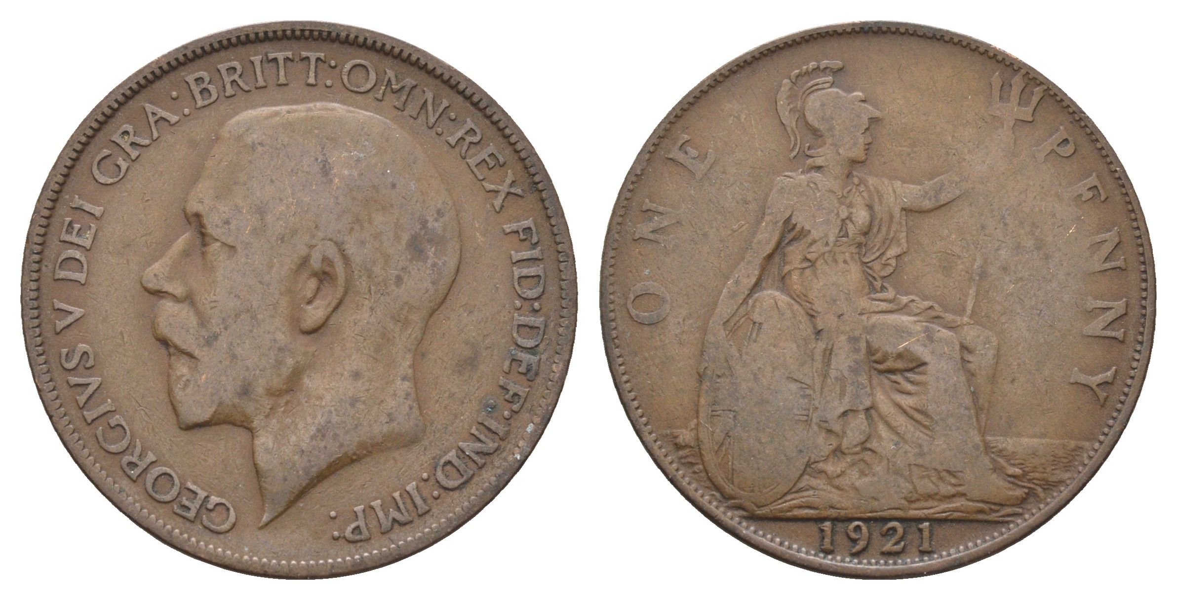 Великобритания 1 пенни 1921 Георг V (1910-1936) KM 810, Spink 4051 бронза 4661-643