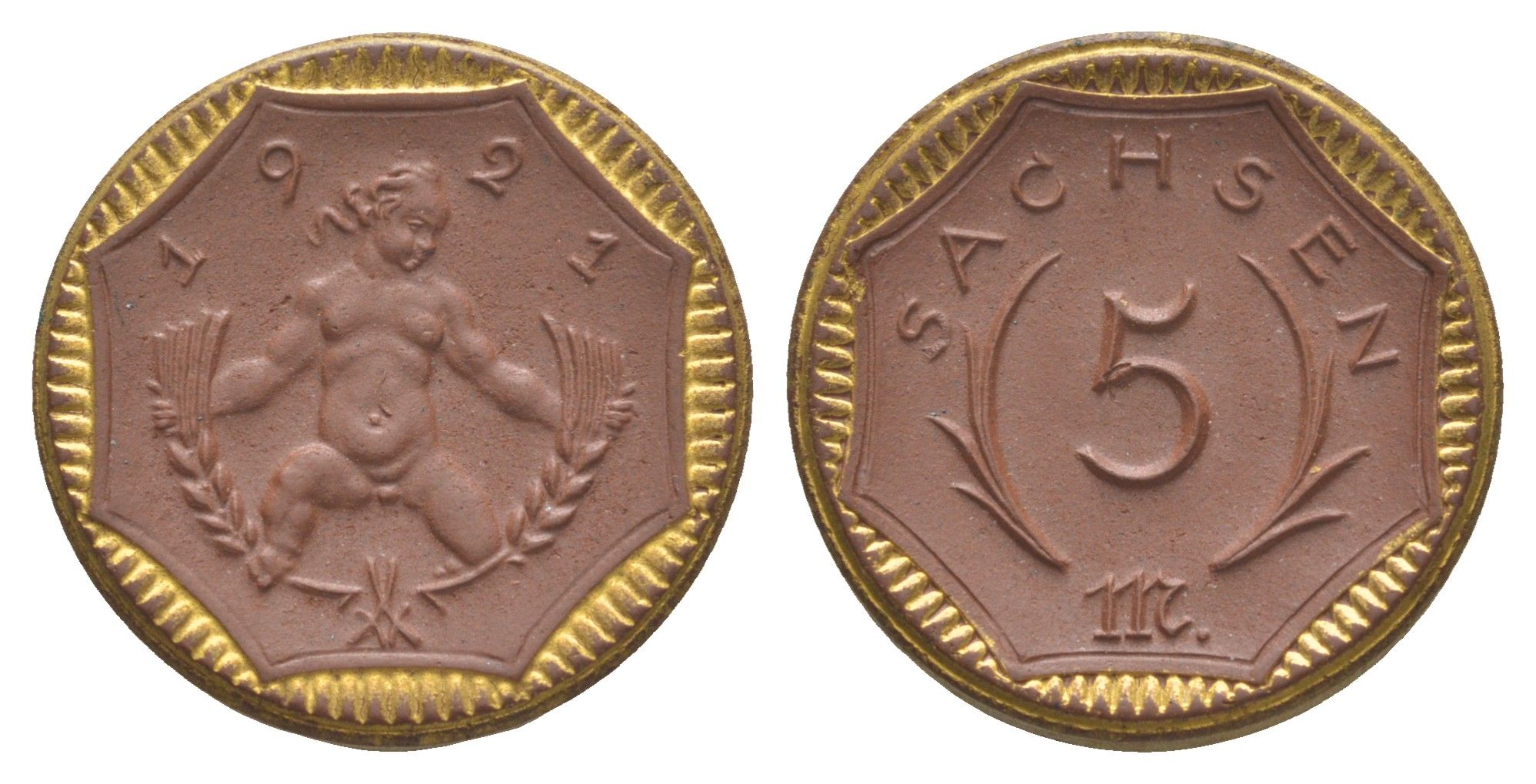 Саксония 5 марок 1921 Men18 27868.36, Scheuch 50b фарфор 1094-10-61