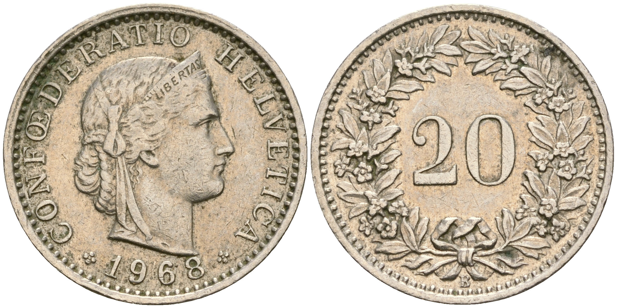 Швейцария 20 раппенов 1968 В KM 29а медно-никель 4364-1413