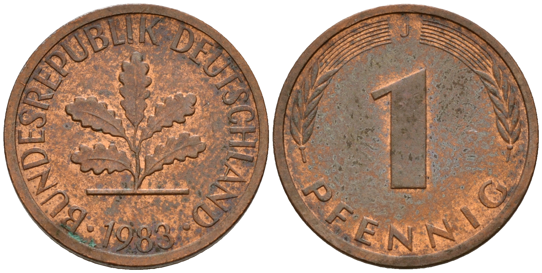 ФРГ 1 пфенниг 1983 J KM 105, J. 380 сталь плакированная медью    4598-627