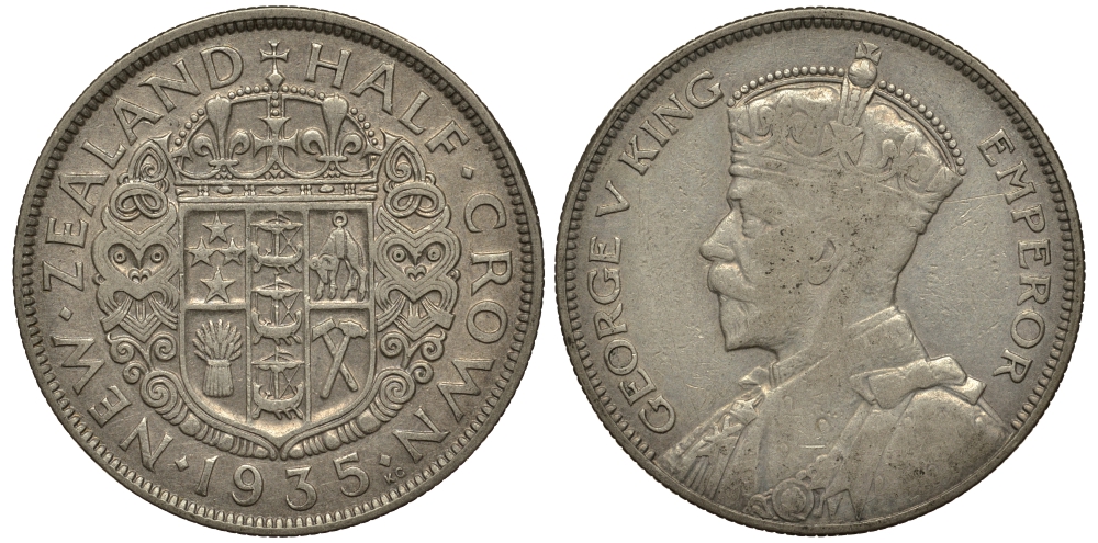 Новая Зеландия 1/2 кроны 1935 Георг V (1910-1936) KM 5 серебро 272-922
