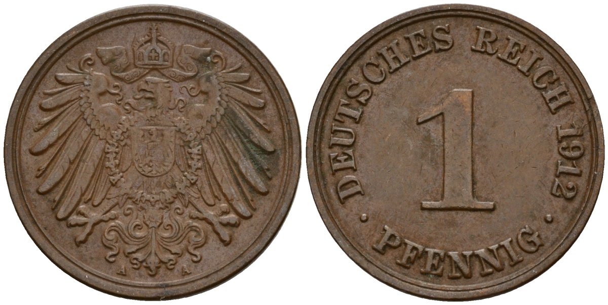 Германия 1 пфенниг 1912 A KM 10, J. 10 медь 192-659