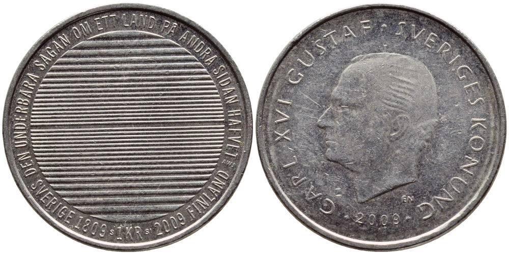 Швеция 1 крона 2009 Карл XVI Густав (1973- ) KM 894 медно-никель 84-1131
