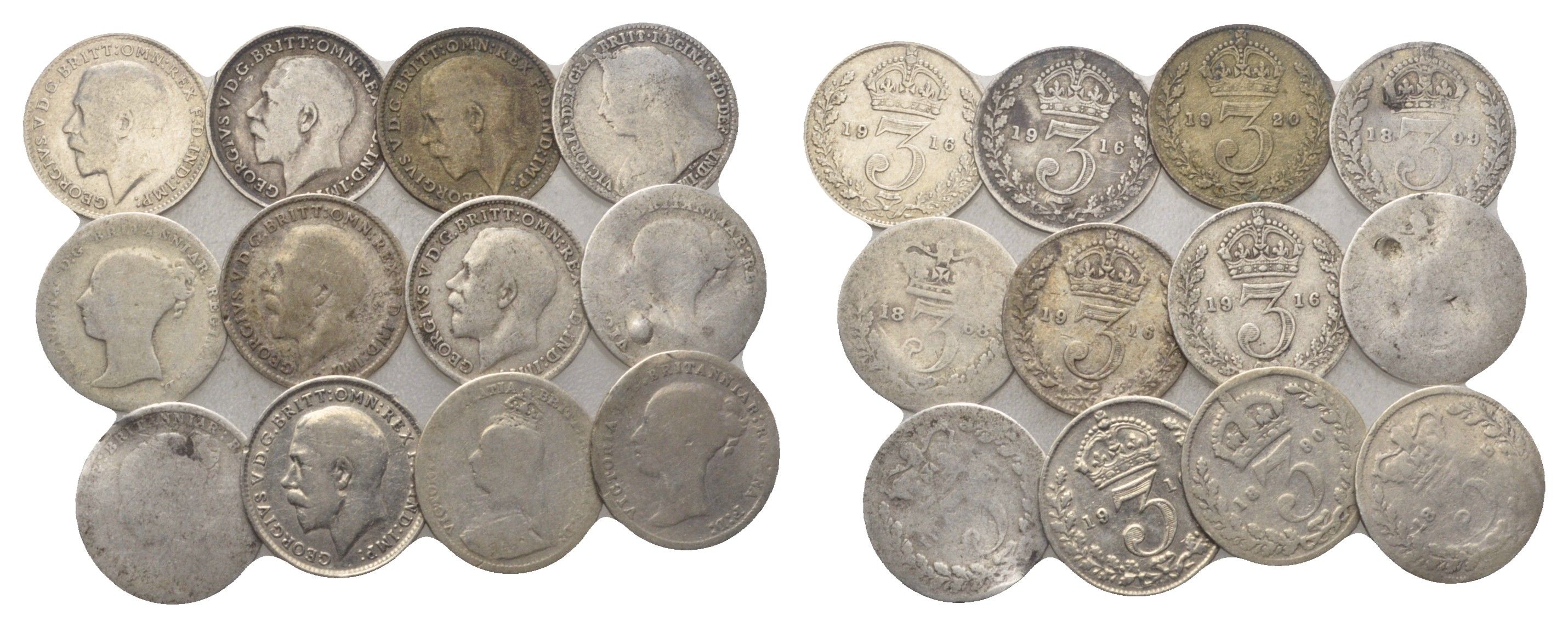 Великобритания лот из 12 монет (3 пенса) 1845-1920 серебро KOM1-15-08