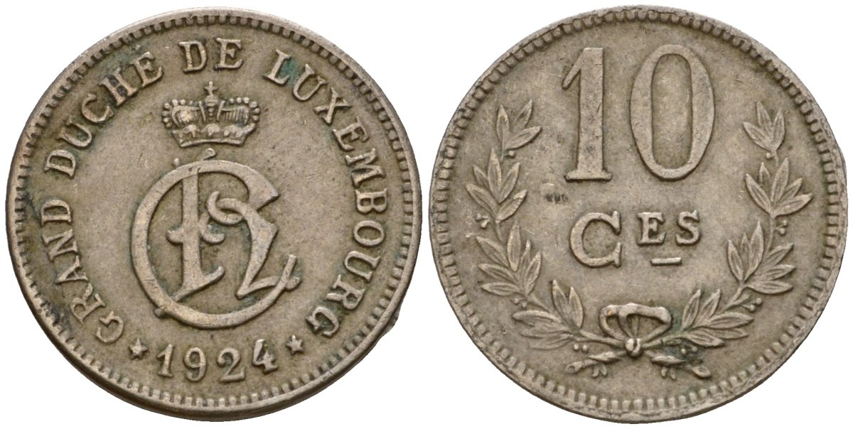 Люксембург 10 сантимов 1924 Шарлотта (1918-1964) KM 34 медно-никель 4575-1231