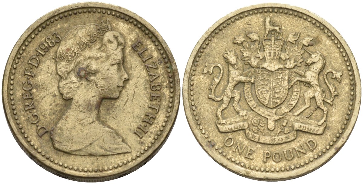 Великобритания 1 фунт 1983 Елизавета II (1952-2022) KM 933, Spink 4221 никель латунь 81-913