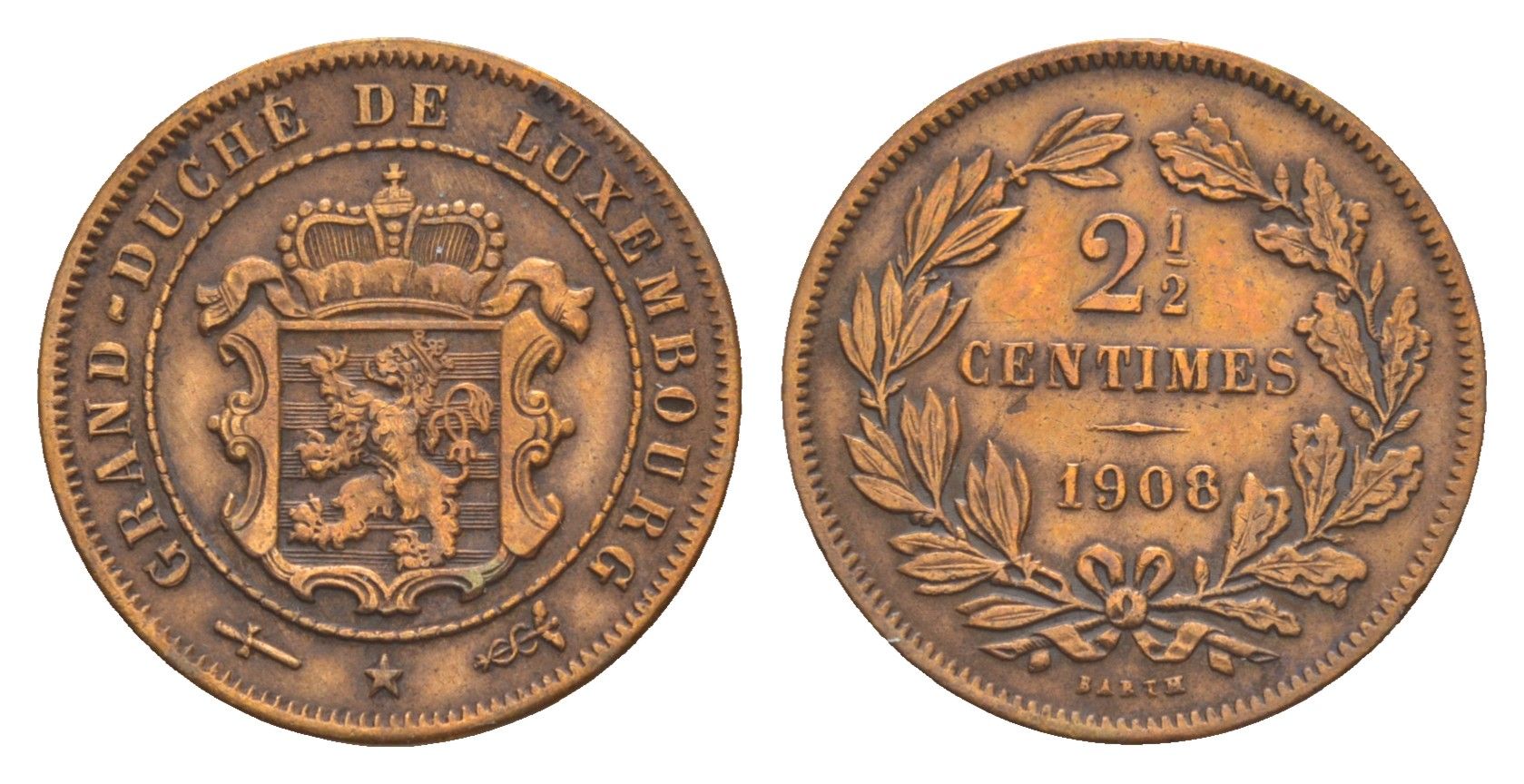 Люксембург 2 1/2 сантима 1908 Вильгельм IV (1905-1912) KM 21 бронза 4659-413