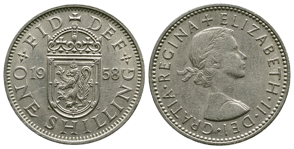 Великобритания 1 шиллинг 1958 Елизавета II (1952-2022), Шотландский герб KM 905, Spink 4148 медно-никель 4384-642
