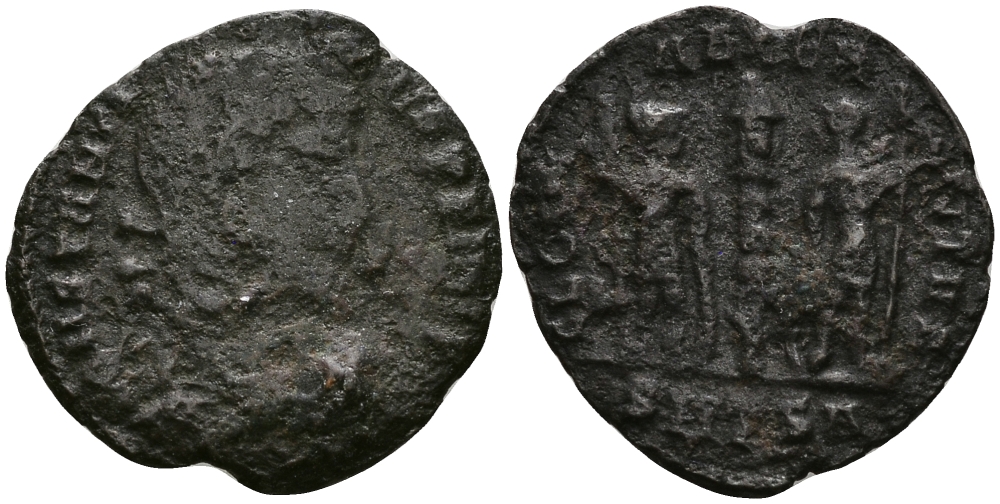 Римская Империя нуммий 337 - 340 Константин II GLORIA EXERCITVS Фессалоника fine RIC 55 бронза 1073-6-116