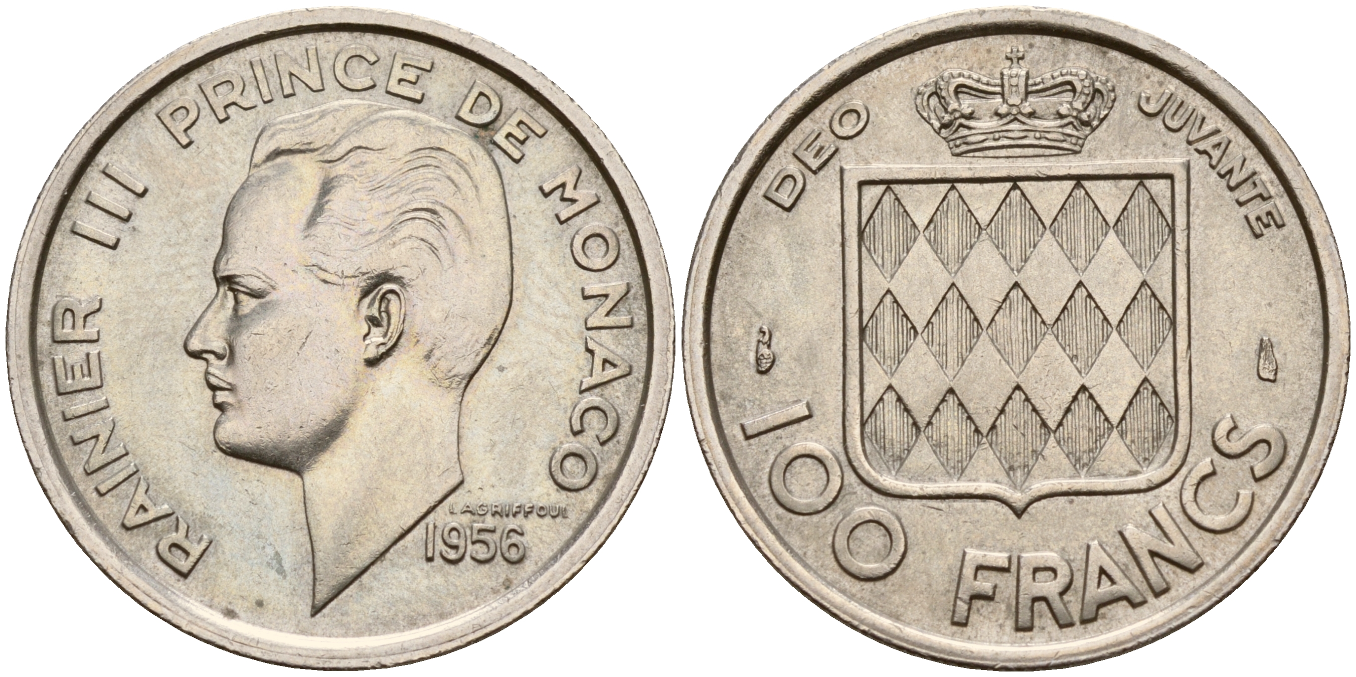 Монако 100 франков 1956 Ранье III (1949-2005) KM 134 медно-никель    4595-331