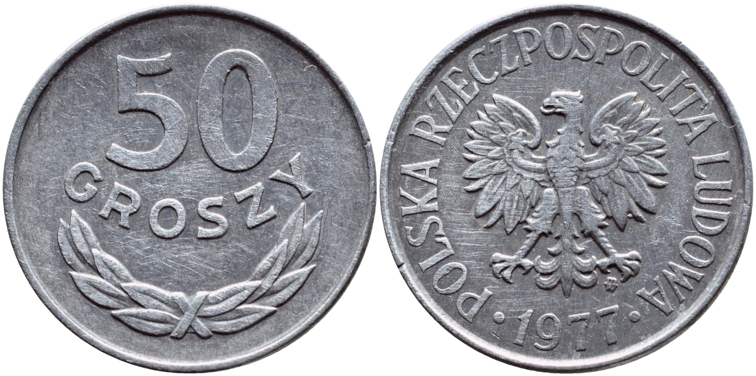 ПОЛЬША 50 ГРОШЕЙ 1977 MW KM 48.1 алюминий 4390-137