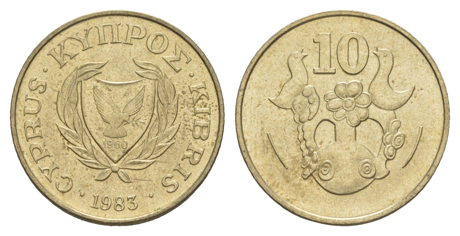 Кипр 10 центов 1983 ваза с птичками KM 56.1 никель латунь UNC 4652-337