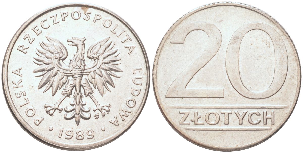 Польша 20 злотых 1989 Y 153.2 медно-никель aUNC 4122-1131