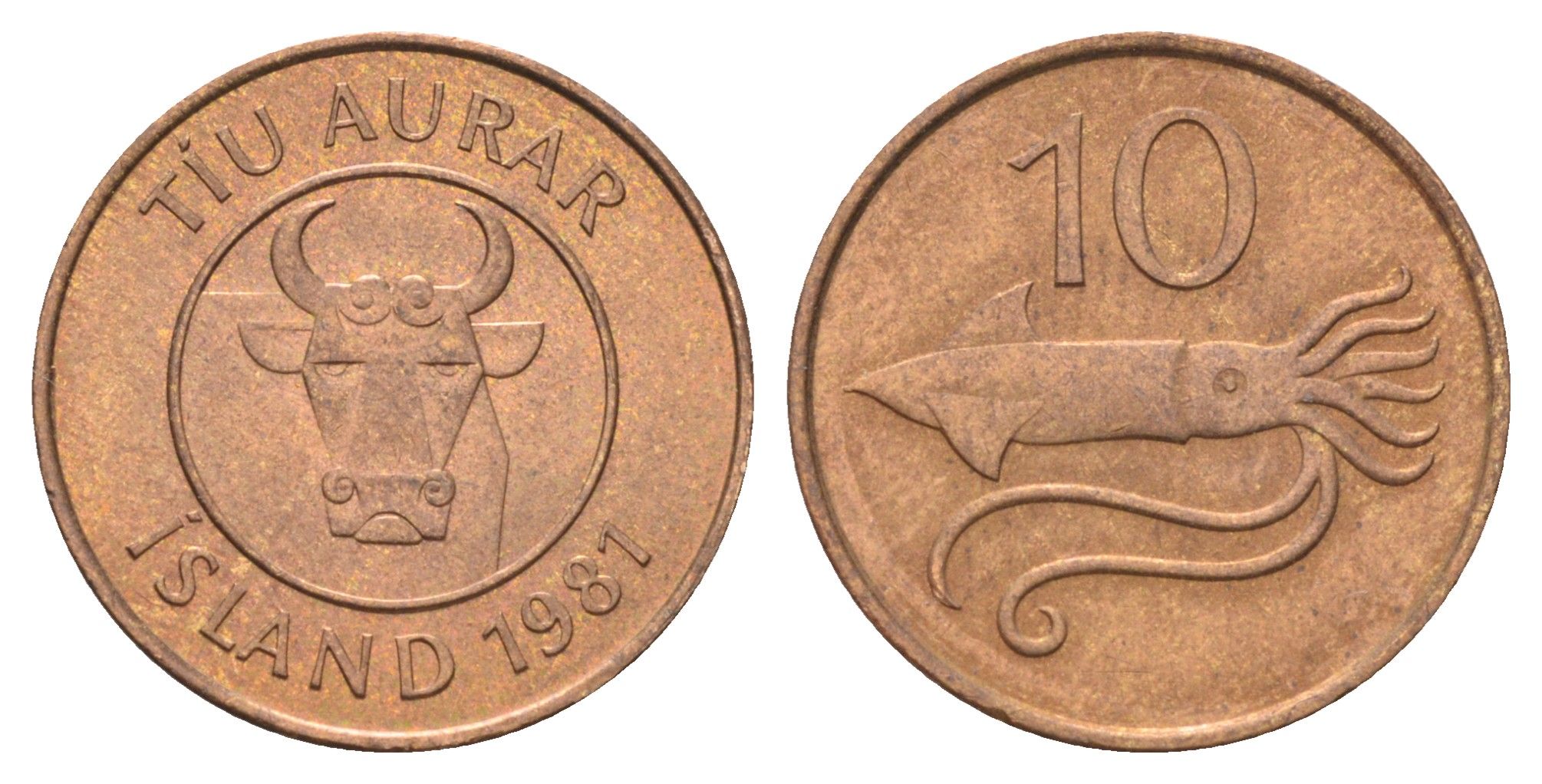 Исландия 10 эйре 1981 год-тип KM 25 бронза UNC 4668-923