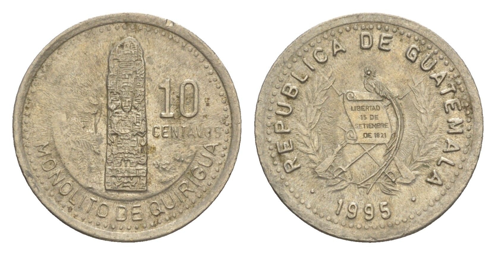 Гватемала 10 сентаво 1995 KM 277 медно-никель 4644-557