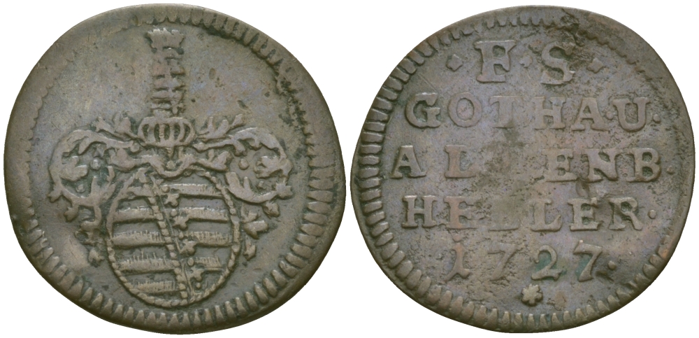Саксен-Гота-Альтенбург 1 геллер 1727 KM 2 медь 99-721