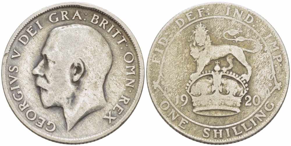 Великобритания 1 шиллинг 1920 Георг V (1910-1936) KM 816a, Spink 4023 серебро 108-1111