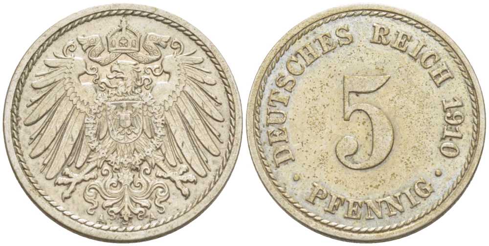 Германия 5 пфеннигов 1910 A KM 11, J. 12, Weege 6 медно-никель 206-964