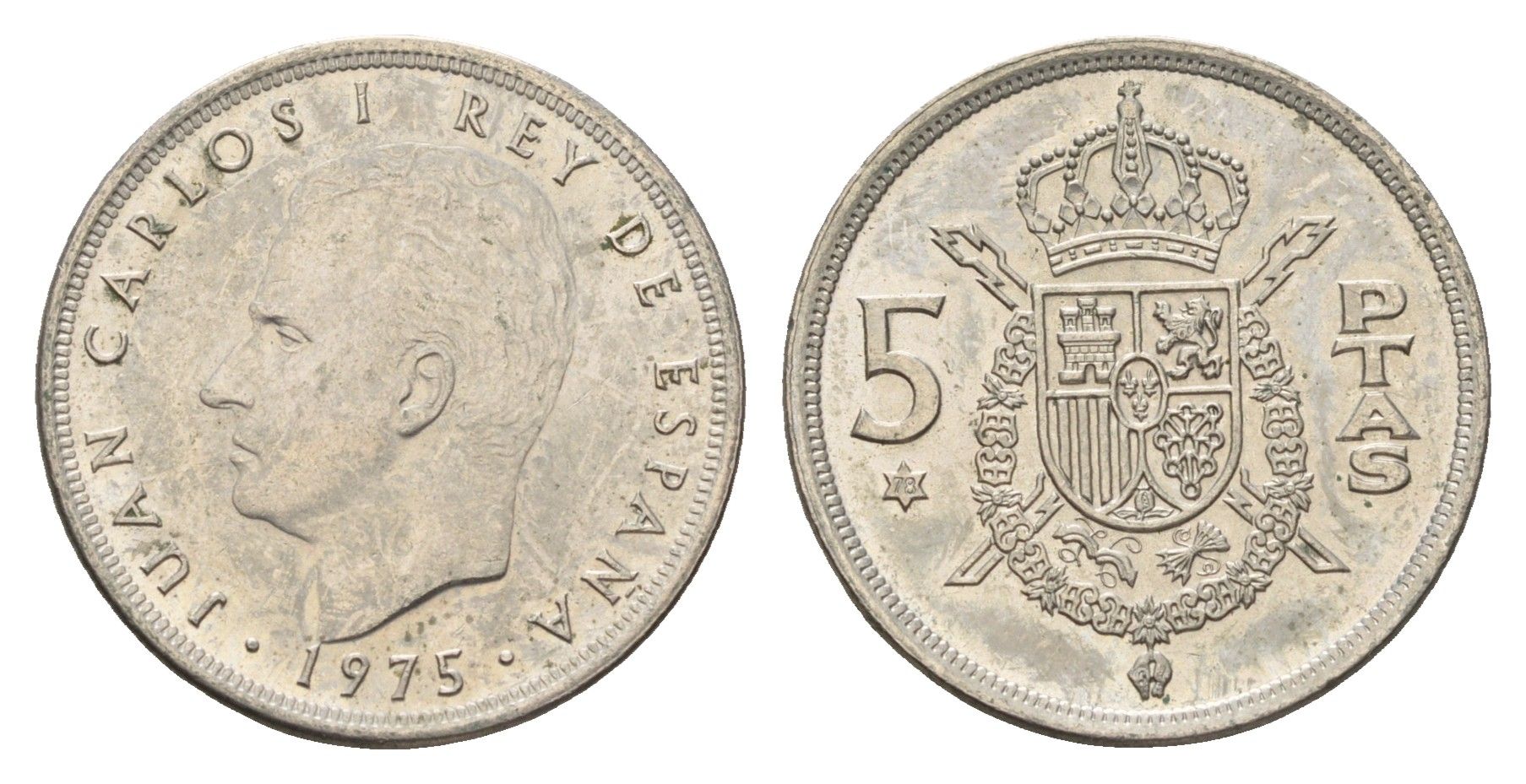 Испания 5 песет 1975 (78) Хуан Карлос I (1975-2014) KM 807 медно-никель 4673-956