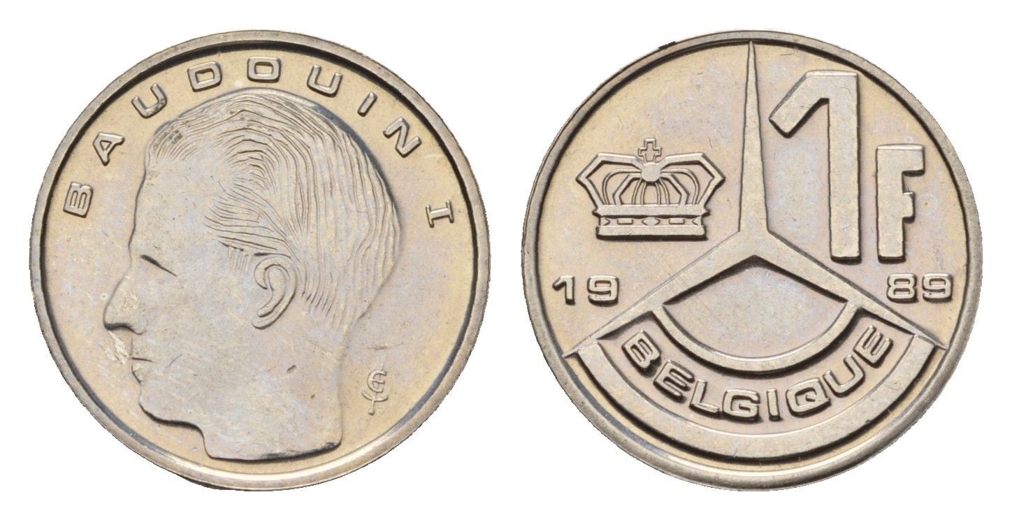 Бельгия 1 франк 1989 Belgique, Бодуэн I (1951-1993) KM 170 железо плакированное никелем UNC 116-112