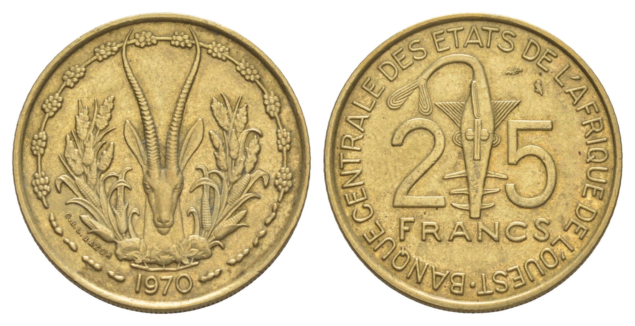 Западная Африка (BCEAO) 25 франков 1970 KM 5 медь алюминий никель aUNC 4612-835