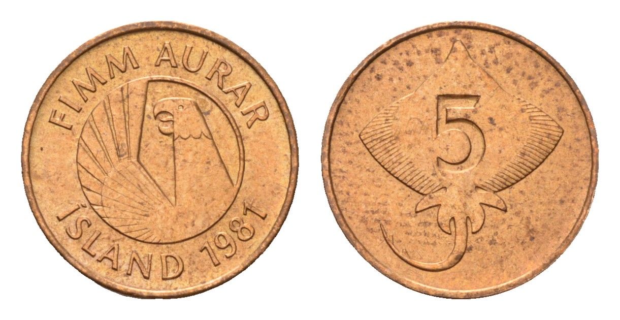 Исландия 5 эйре 1981 скат KM 24 бронза UNC 4647-1155