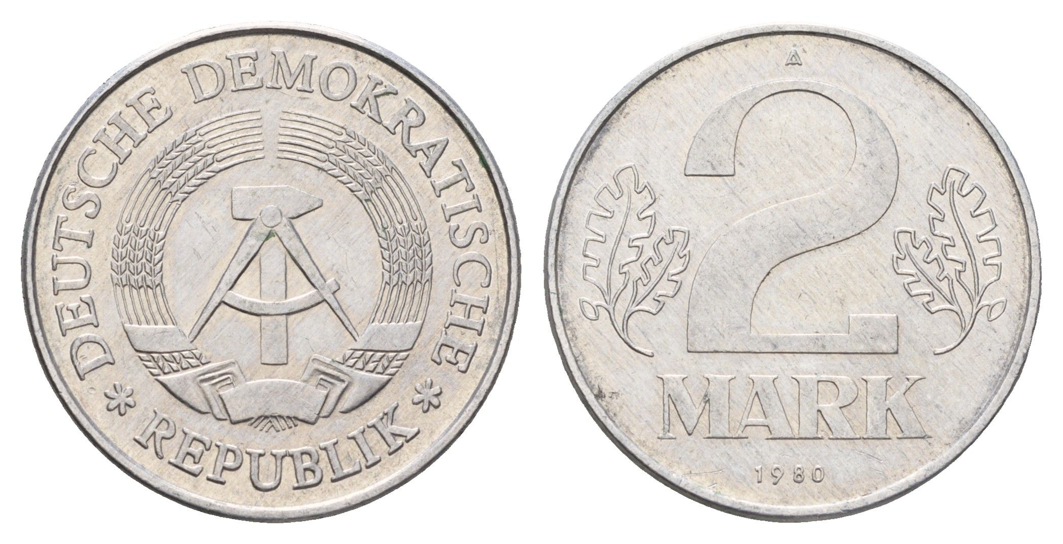 ГДР 2 марки 1980 A, редкий год KM 48 алюминий 4616-357