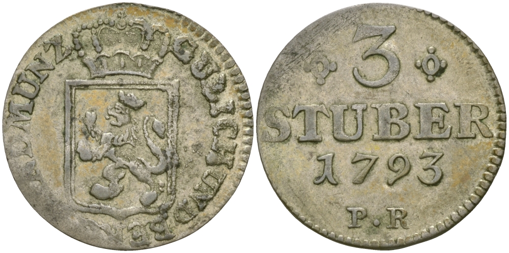 Юлих-Берг 3 штюбера 1793 PR KM 216 серебро 99-945