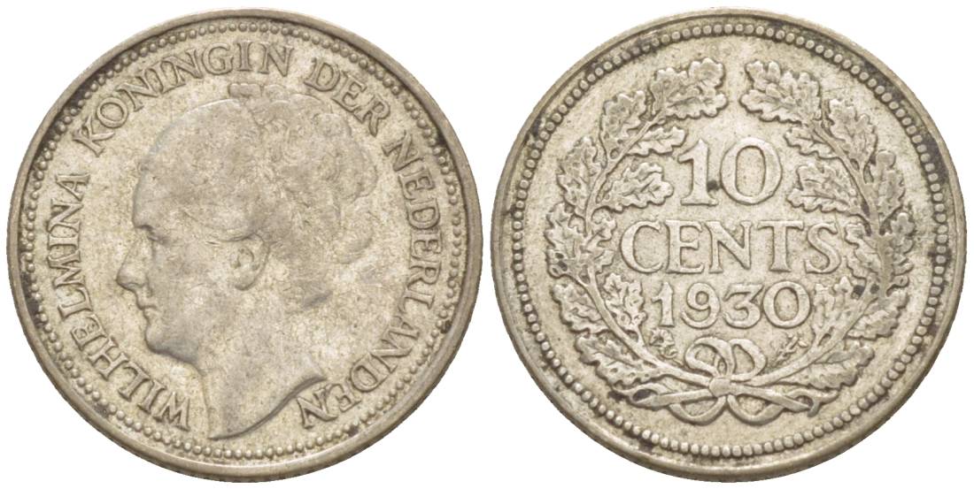 Нидерланды 10 центов 1930 Вильгельмина I (1890-1948) КМ 163 серебро 4532-1164