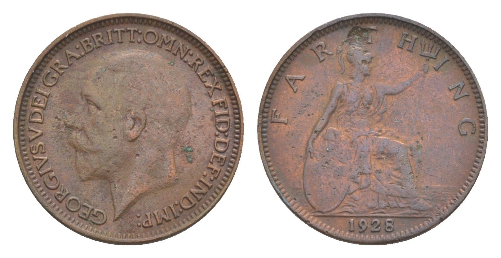 Великобритания 1 фартинг 1928 Георг V (1910-1936) KM 825, Spink 4061 бронза 3851-1013